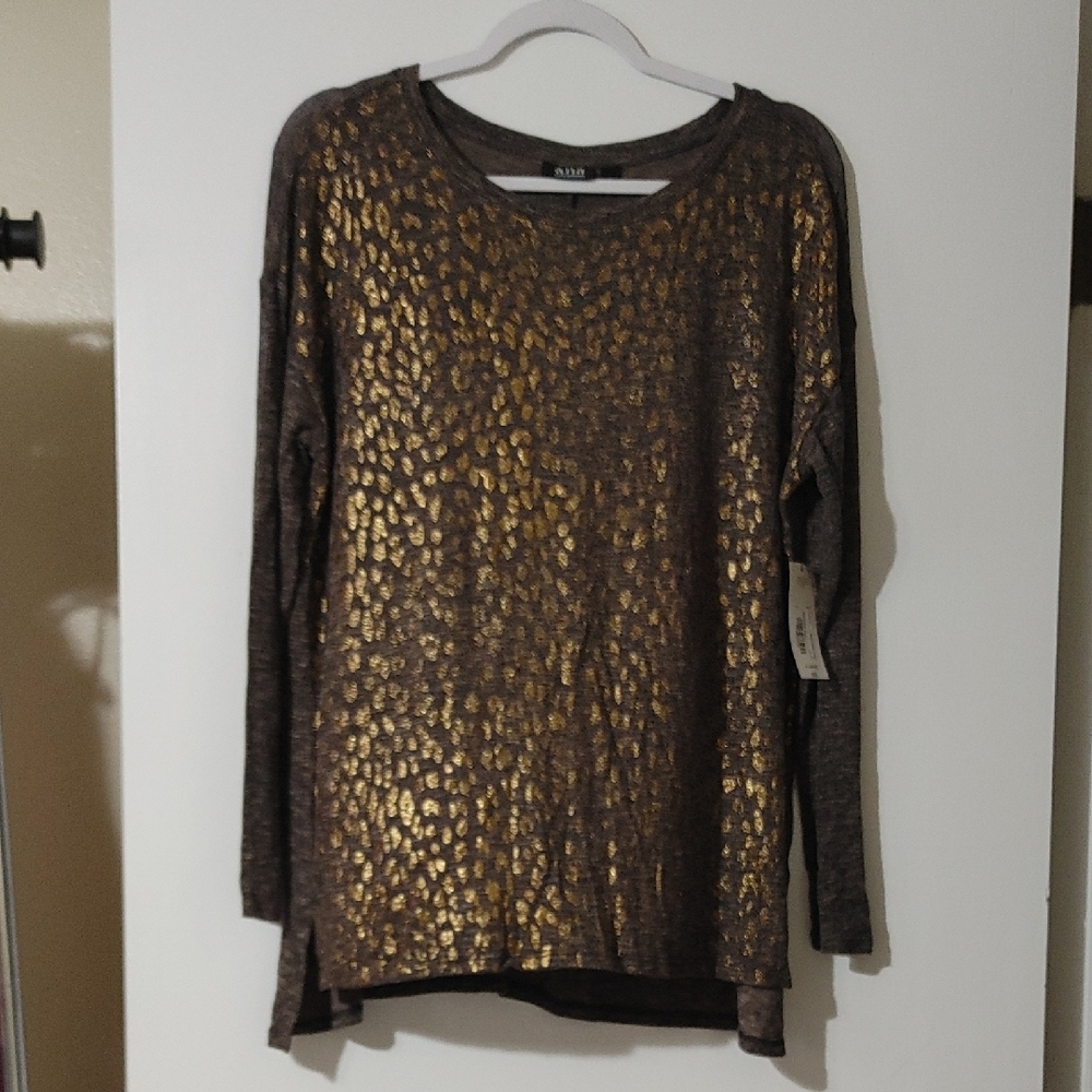 a.n.a Tan Sequin Long Sleeve Blouse